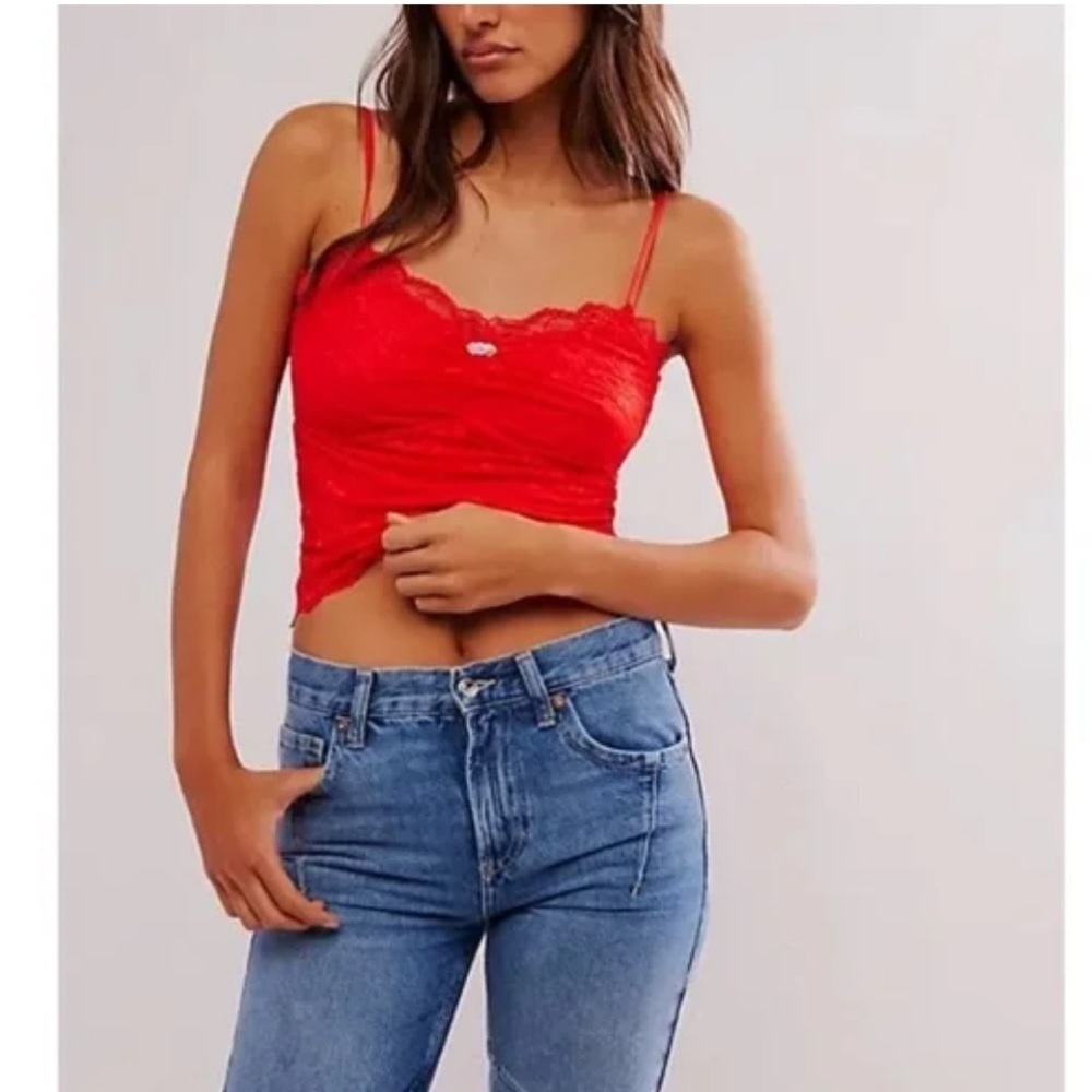 Free People Classic Cami Lace Red